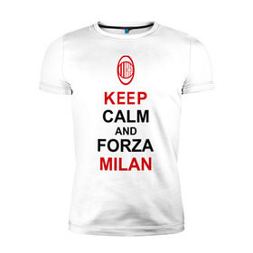 Мужская футболка премиум с принтом keep calm and Forza Milan , 92% хлопок, 8% лайкра | приталенный силуэт, круглый вырез ворота, длина до линии бедра, короткий рукав | Тематика изображения на принте: болельщикам | матч | милан | спорт | фк | футбол | футбольный клуб