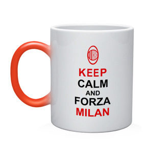 Кружка хамелеон с принтом keep calm and Forza Milan , керамика | меняет цвет при нагревании, емкость 330 мл | Тематика изображения на принте: болельщикам | матч | милан | спорт | фк | футбол | футбольный клуб