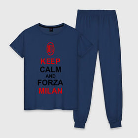 Женская пижама хлопок с принтом keep calm and Forza Milan , 100% хлопок | брюки и футболка прямого кроя, без карманов, на брюках мягкая резинка на поясе и по низу штанин | болельщикам | матч | милан | спорт | фк | футбол | футбольный клуб