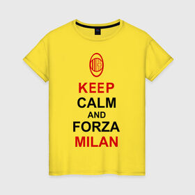Женская футболка хлопок с принтом keep calm and Forza Milan , 100% хлопок | прямой крой, круглый вырез горловины, длина до линии бедер, слегка спущенное плечо | болельщикам | матч | милан | спорт | фк | футбол | футбольный клуб