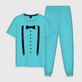 Мужская пижама хлопок с принтом Gentleman , 100% хлопок | брюки и футболка прямого кроя, без карманов, на брюках мягкая резинка на поясе и по низу штанин
 | галстук | костюм | одежда | подтяжки | рубашка