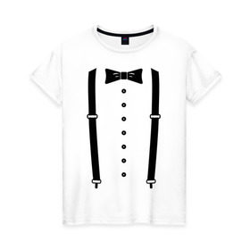 Женская футболка хлопок с принтом Gentleman , 100% хлопок | прямой крой, круглый вырез горловины, длина до линии бедер, слегка спущенное плечо | галстук | костюм | одежда | подтяжки | рубашка