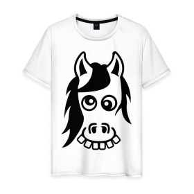 Мужская футболка хлопок с принтом Funny Horse , 100% хлопок | прямой крой, круглый вырез горловины, длина до линии бедер, слегка спущенное плечо. | животные | зубы | конь | коняшка | лошадка | лошадь