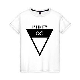 Женская футболка хлопок с принтом Infinity Triangle , 100% хлопок | прямой крой, круглый вырез горловины, длина до линии бедер, слегка спущенное плечо | infinity | infinity triangle | swag | triangle | бесконечность | инфинити | свег | треугольник