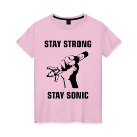 Женская футболка хлопок с принтом Doctor Who : Stay Strong Stay Sonic , 100% хлопок | прямой крой, круглый вырез горловины, длина до линии бедер, слегка спущенное плечо | 
