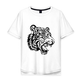 Мужская футболка хлопок Oversize с принтом Тату тигр , 100% хлопок | свободный крой, круглый ворот, “спинка” длиннее передней части | татуировки