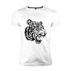 Мужская футболка премиум с принтом Тату тигр , 92% хлопок, 8% лайкра | приталенный силуэт, круглый вырез ворота, длина до линии бедра, короткий рукав | татуировки