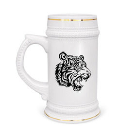 Кружка пивная с принтом Тату тигр ,  керамика (Материал выдерживает высокую температуру, стоит избегать резкого перепада температур) |  объем 630 мл | татуировки