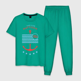 Мужская пижама хлопок с принтом MATTISON яхт-клуб , 100% хлопок | брюки и футболка прямого кроя, без карманов, на брюках мягкая резинка на поясе и по низу штанин
 | Тематика изображения на принте: mattison | маттисон | море | якорь | яхкт клуб