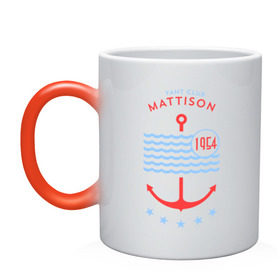 Кружка хамелеон с принтом MATTISON яхт-клуб , керамика | меняет цвет при нагревании, емкость 330 мл | Тематика изображения на принте: mattison | маттисон | море | якорь | яхкт клуб