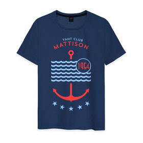 Мужская футболка хлопок с принтом MATTISON яхт-клуб , 100% хлопок | прямой крой, круглый вырез горловины, длина до линии бедер, слегка спущенное плечо. | Тематика изображения на принте: mattison | маттисон | море | якорь | яхкт клуб