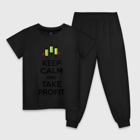 Детская пижама хлопок с принтом Keep calm andTake profit. , 100% хлопок |  брюки и футболка прямого кроя, без карманов, на брюках мягкая резинка на поясе и по низу штанин
 | keep calm | take profit | делайте прибыль | прибыль | сохраняйте спокойствие