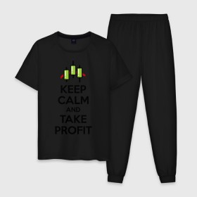 Мужская пижама хлопок с принтом Keep calm andTake profit. , 100% хлопок | брюки и футболка прямого кроя, без карманов, на брюках мягкая резинка на поясе и по низу штанин
 | keep calm | take profit | делайте прибыль | прибыль | сохраняйте спокойствие