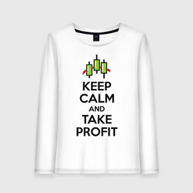 Женский лонгслив хлопок с принтом Keep calm andTake profit. , 100% хлопок |  | keep calm | take profit | делайте прибыль | прибыль | сохраняйте спокойствие