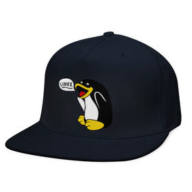 Кепка снепбек с прямым козырьком с принтом Пингвин: Linux , хлопок 100% |  | Тематика изображения на принте: пингвин