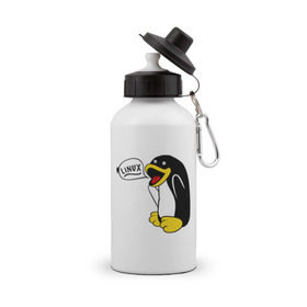 Бутылка спортивная с принтом Пингвин: Linux , металл | емкость — 500 мл, в комплекте две пластиковые крышки и карабин для крепления | Тематика изображения на принте: пингвин