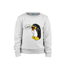 Детский свитшот хлопок с принтом Пингвин: Linux , 100% хлопок | круглый вырез горловины, эластичные манжеты, пояс и воротник | Тематика изображения на принте: пингвин