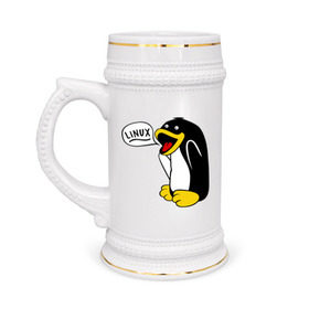 Кружка пивная с принтом Пингвин: Linux ,  керамика (Материал выдерживает высокую температуру, стоит избегать резкого перепада температур) |  объем 630 мл | Тематика изображения на принте: пингвин