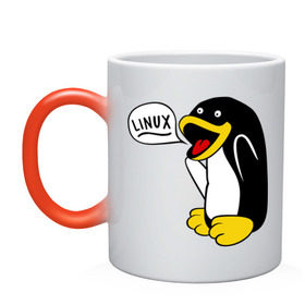 Кружка хамелеон с принтом Пингвин: Linux , керамика | меняет цвет при нагревании, емкость 330 мл | Тематика изображения на принте: пингвин