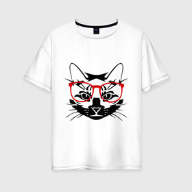Женская футболка хлопок Oversize с принтом Котэ , 100% хлопок | свободный крой, круглый ворот, спущенный рукав, длина до линии бедер
 | домашний животные | животные | котэ | кошка в очках | кошки