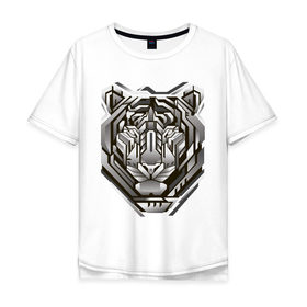 Мужская футболка хлопок Oversize с принтом Geometric tiger , 100% хлопок | свободный крой, круглый ворот, “спинка” длиннее передней части | geometric drawing | geometry | metal tiger | tiger | геометрический рисунок | геометрия | металлический тигр | тигр