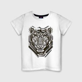 Детская футболка хлопок с принтом Geometric tiger , 100% хлопок | круглый вырез горловины, полуприлегающий силуэт, длина до линии бедер | geometric drawing | geometry | metal tiger | tiger | геометрический рисунок | геометрия | металлический тигр | тигр