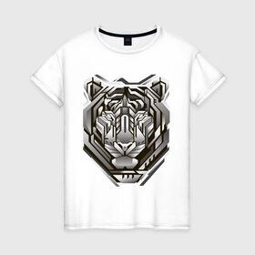 Женская футболка хлопок с принтом Geometric tiger , 100% хлопок | прямой крой, круглый вырез горловины, длина до линии бедер, слегка спущенное плечо | geometric drawing | geometry | metal tiger | tiger | геометрический рисунок | геометрия | металлический тигр | тигр