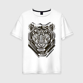 Женская футболка хлопок Oversize с принтом Geometric tiger , 100% хлопок | свободный крой, круглый ворот, спущенный рукав, длина до линии бедер
 | geometric drawing | geometry | metal tiger | tiger | геометрический рисунок | геометрия | металлический тигр | тигр