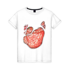 Женская футболка хлопок с принтом Внутренности , 100% хлопок | прямой крой, круглый вырез горловины, длина до линии бедер, слегка спущенное плечо | anatomy | guts | internal organs | torn t shirt | анатомия | внутренности | кишки | органы