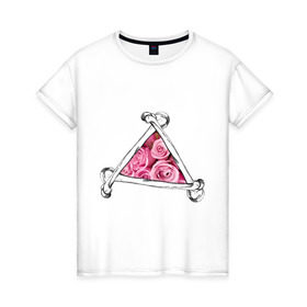 Женская футболка хлопок с принтом Розы , 100% хлопок | прямой крой, круглый вырез горловины, длина до линии бедер, слегка спущенное плечо | 