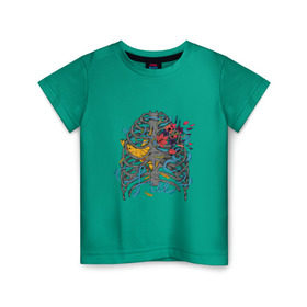 Детская футболка хлопок с принтом Free , 100% хлопок | круглый вырез горловины, полуприлегающий силуэт, длина до линии бедер | anatomy | bird | flowers | free | freedom | slats | woman t shirt | анатомия | птица | ребра | свобода | цветы