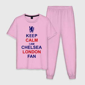 Мужская пижама хлопок с принтом keep calm I am Chelsea London fan , 100% хлопок | брюки и футболка прямого кроя, без карманов, на брюках мягкая резинка на поясе и по низу штанин
 | лондон