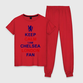 Женская пижама хлопок с принтом keep calm I am Chelsea London fan , 100% хлопок | брюки и футболка прямого кроя, без карманов, на брюках мягкая резинка на поясе и по низу штанин | лондон