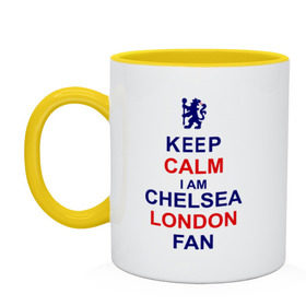 Кружка двухцветная с принтом keep calm I am Chelsea London fan , керамика | объем — 330 мл, диаметр — 80 мм. Цветная ручка и кайма сверху, в некоторых цветах — вся внутренняя часть | лондон
