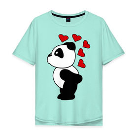 Мужская футболка хлопок Oversize с принтом Поцелуй панды (парная) , 100% хлопок | свободный крой, круглый ворот, “спинка” длиннее передней части | панда
