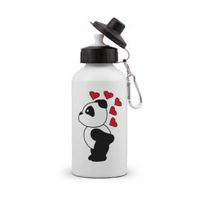Бутылка спортивная с принтом Поцелуй панды (парная) , металл | емкость — 500 мл, в комплекте две пластиковые крышки и карабин для крепления | Тематика изображения на принте: панда