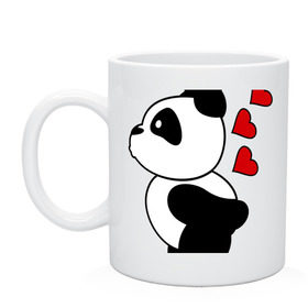 Кружка с принтом Поцелуй панды (парная) , керамика | объем — 330 мл, диаметр — 80 мм. Принт наносится на бока кружки, можно сделать два разных изображения | панда