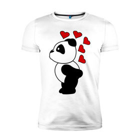 Мужская футболка премиум с принтом Поцелуй панды (парная) , 92% хлопок, 8% лайкра | приталенный силуэт, круглый вырез ворота, длина до линии бедра, короткий рукав | панда