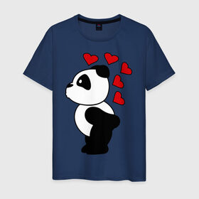 Мужская футболка хлопок с принтом Поцелуй панды (парная) , 100% хлопок | прямой крой, круглый вырез горловины, длина до линии бедер, слегка спущенное плечо. | панда