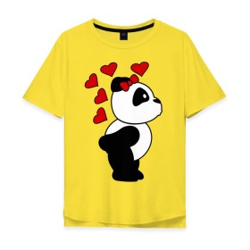 Мужская футболка хлопок Oversize с принтом Поцелуй панды (парная) , 100% хлопок | свободный крой, круглый ворот, “спинка” длиннее передней части | панда
