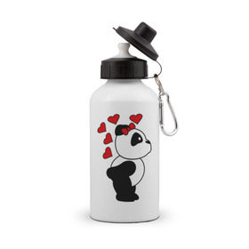 Бутылка спортивная с принтом Поцелуй панды (парная) , металл | емкость — 500 мл, в комплекте две пластиковые крышки и карабин для крепления | панда