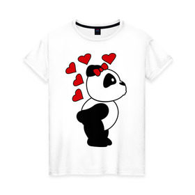 Женская футболка хлопок с принтом Поцелуй панды (парная) , 100% хлопок | прямой крой, круглый вырез горловины, длина до линии бедер, слегка спущенное плечо | панда