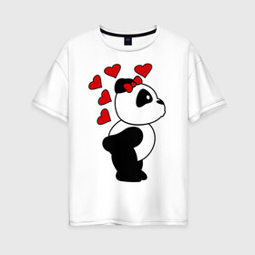 Женская футболка хлопок Oversize с принтом Поцелуй панды (парная) , 100% хлопок | свободный крой, круглый ворот, спущенный рукав, длина до линии бедер
 | панда