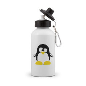 Бутылка спортивная с принтом Битовый пингвин Linux , металл | емкость — 500 мл, в комплекте две пластиковые крышки и карабин для крепления | Тематика изображения на принте: админам | компьютерные | линукс | операционная система | ос