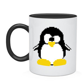 Кружка двухцветная с принтом Битовый пингвин Linux , керамика | объем — 330 мл, диаметр — 80 мм. Цветная ручка и кайма сверху, в некоторых цветах — вся внутренняя часть | Тематика изображения на принте: админам | компьютерные | линукс | операционная система | ос