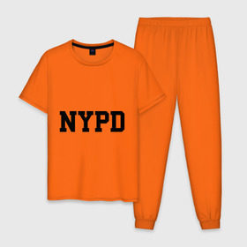 Мужская пижама хлопок с принтом NYPD , 100% хлопок | брюки и футболка прямого кроя, без карманов, на брюках мягкая резинка на поясе и по низу штанин
 | new york | силовые структуры