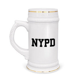Кружка пивная с принтом NYPD ,  керамика (Материал выдерживает высокую температуру, стоит избегать резкого перепада температур) |  объем 630 мл | new york | силовые структуры