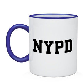 Кружка двухцветная с принтом NYPD , керамика | объем — 330 мл, диаметр — 80 мм. Цветная ручка и кайма сверху, в некоторых цветах — вся внутренняя часть | Тематика изображения на принте: new york | силовые структуры