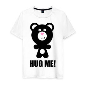 Мужская футболка хлопок с принтом Hug me , 100% хлопок | прямой крой, круглый вырез горловины, длина до линии бедер, слегка спущенное плечо. | hug me | медведь | мишка | обноми меня | объятия