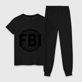 Женская пижама хлопок с принтом FBI LOGO , 100% хлопок | брюки и футболка прямого кроя, без карманов, на брюках мягкая резинка на поясе и по низу штанин | fbi | federal bureau of investigation | америка | спецслужбы | сша | фбр | федеральное бюро расследований